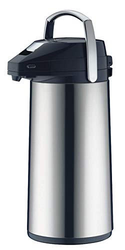alfi DRINK DISPENSER 2.2 liters, pump jug made of polished stainless steel with tempered glass insert, integrated pump, keeps hot for 12 hours, cold for 24 hours, for 18 cups, 360° rotating base, ideal for catering in sales